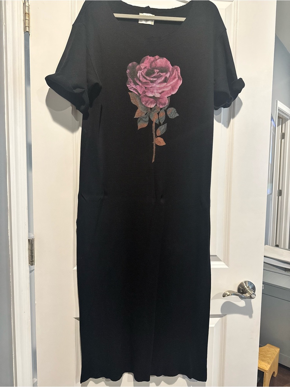 Free People Black Tunic Dress with Pink Rose Graphic